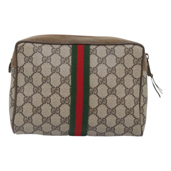 GUCCI GG Supreme Web Sherry Line Clutch Bag PVC Beige Red 89 01 012 Auth bs18432 - Picture 11 of 16